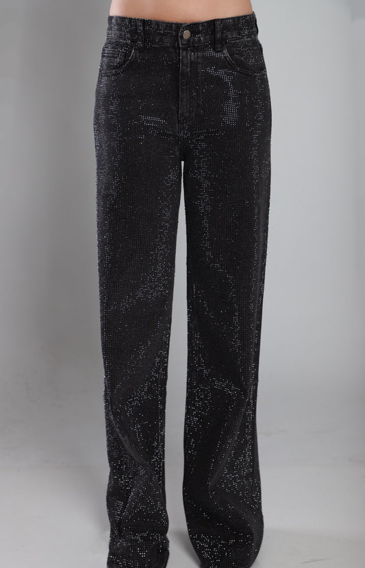 Rhinestone Black Jeans