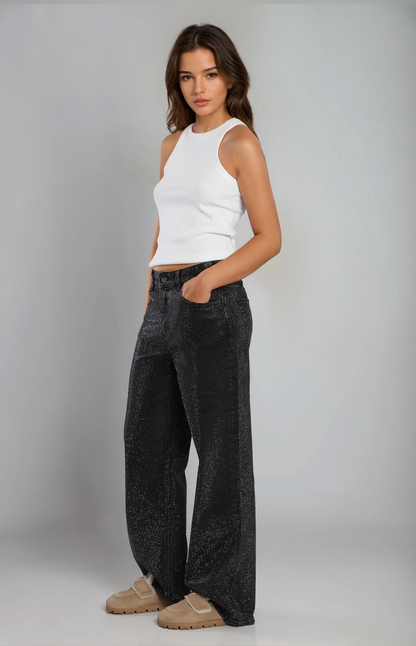 Rhinestone Black Jeans