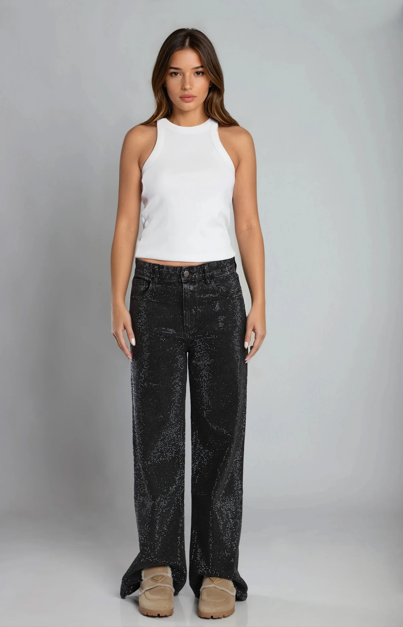 Rhinestone Black Jeans