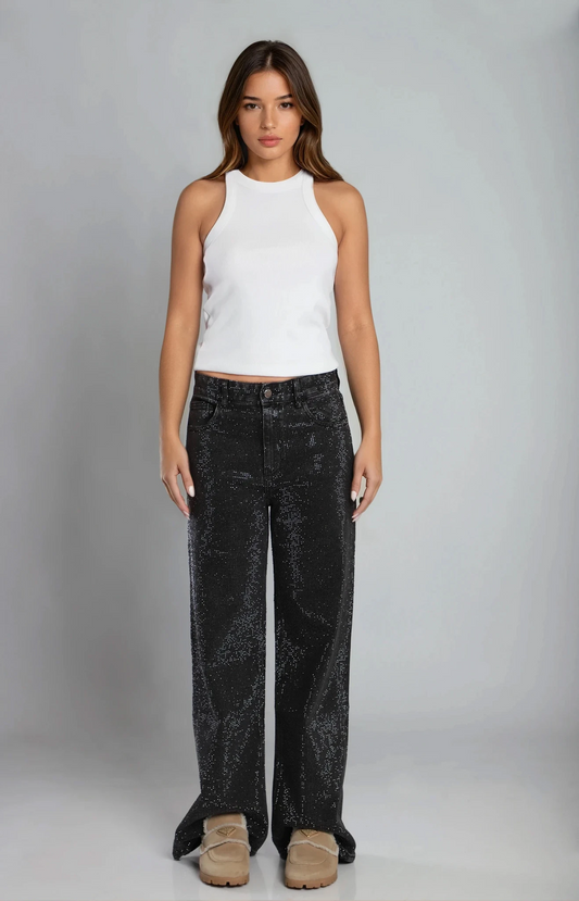 Rhinestone Black Jeans