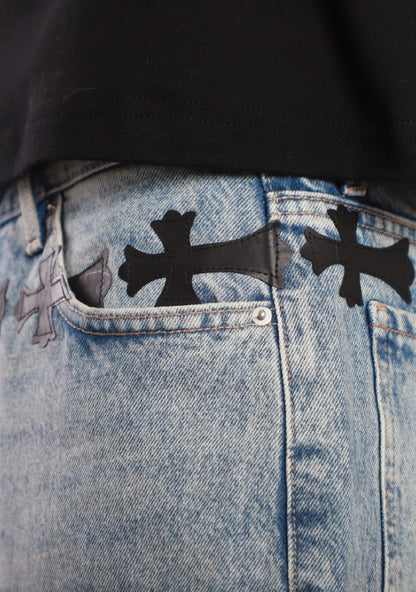 Black Cross Waist Jeans