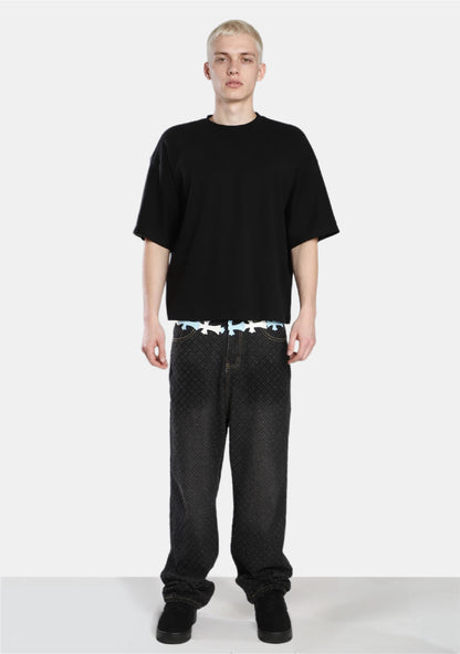 White/Blue Cross Waist Distressed Jeans
