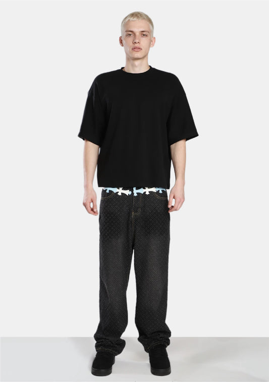 White/Blue Cross Waist Distressed Jeans