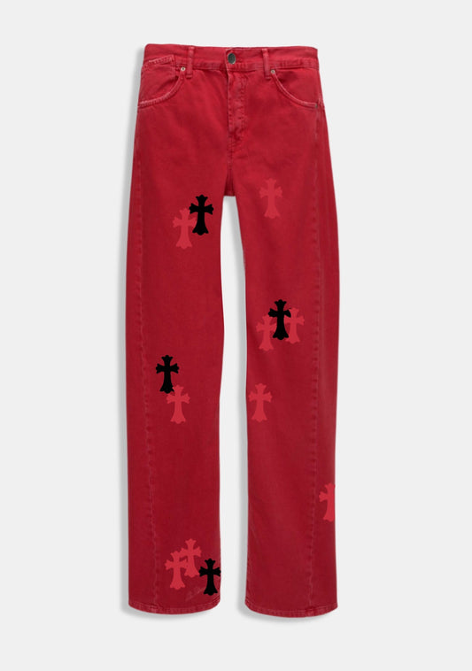 Red Denim with Crosses